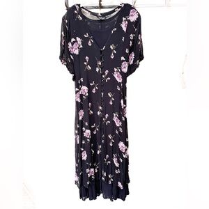 Vintage Olivia boho short sleeve 2 layer crinkle fabric maxi dress